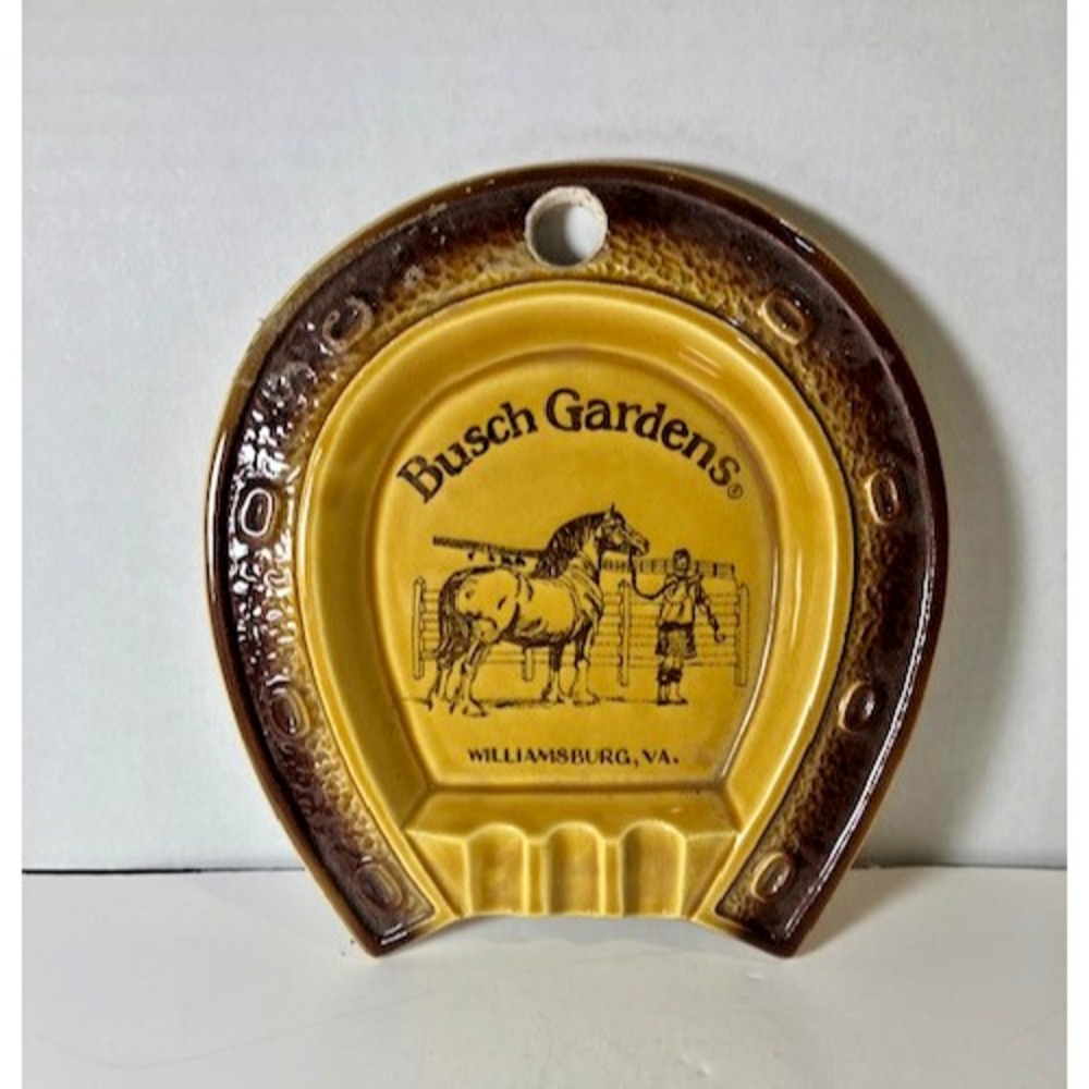 Vintage Busch Gardens Ceramic Clysdale Horseshoe Shaped Ashtray 5.5"x6" USA